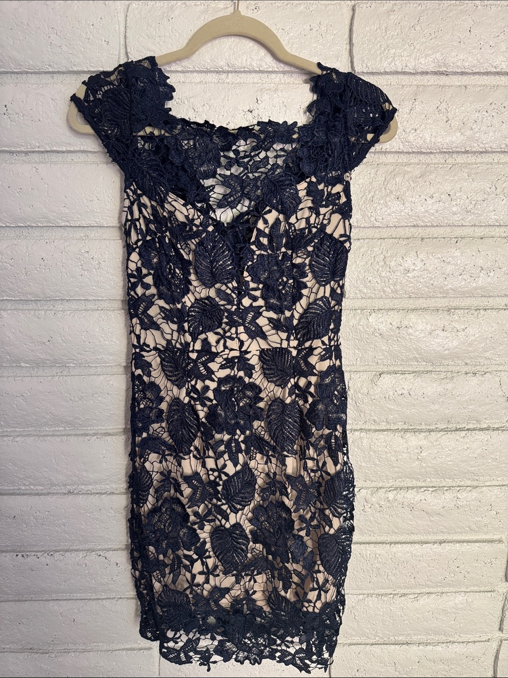 Soieblu Navy Lace Overlay Nude Slip Dress